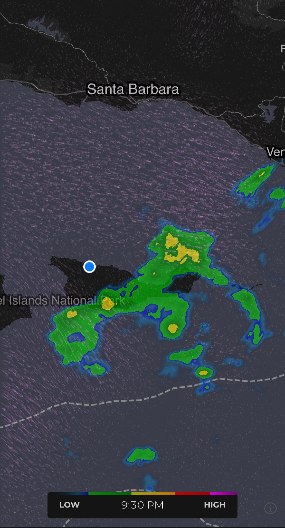 Radar image from October 11, 2022 on Santa Cruz Island
