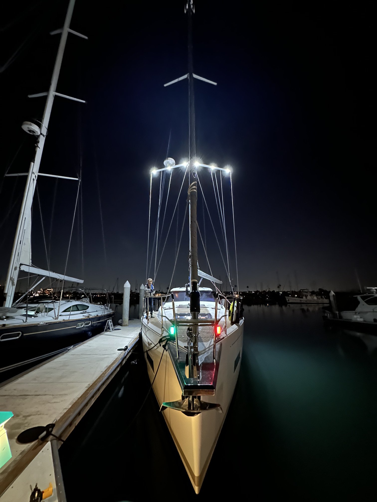 Boat lit up in Newport Beach