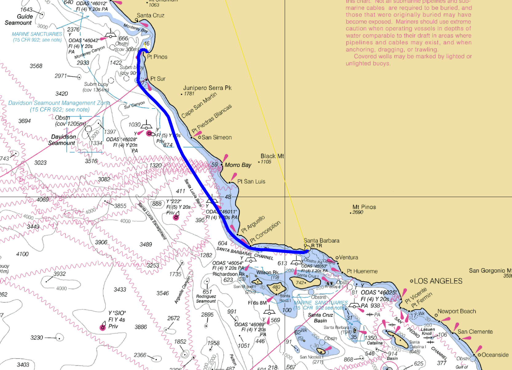 Route from Monterey to Santa Barbara